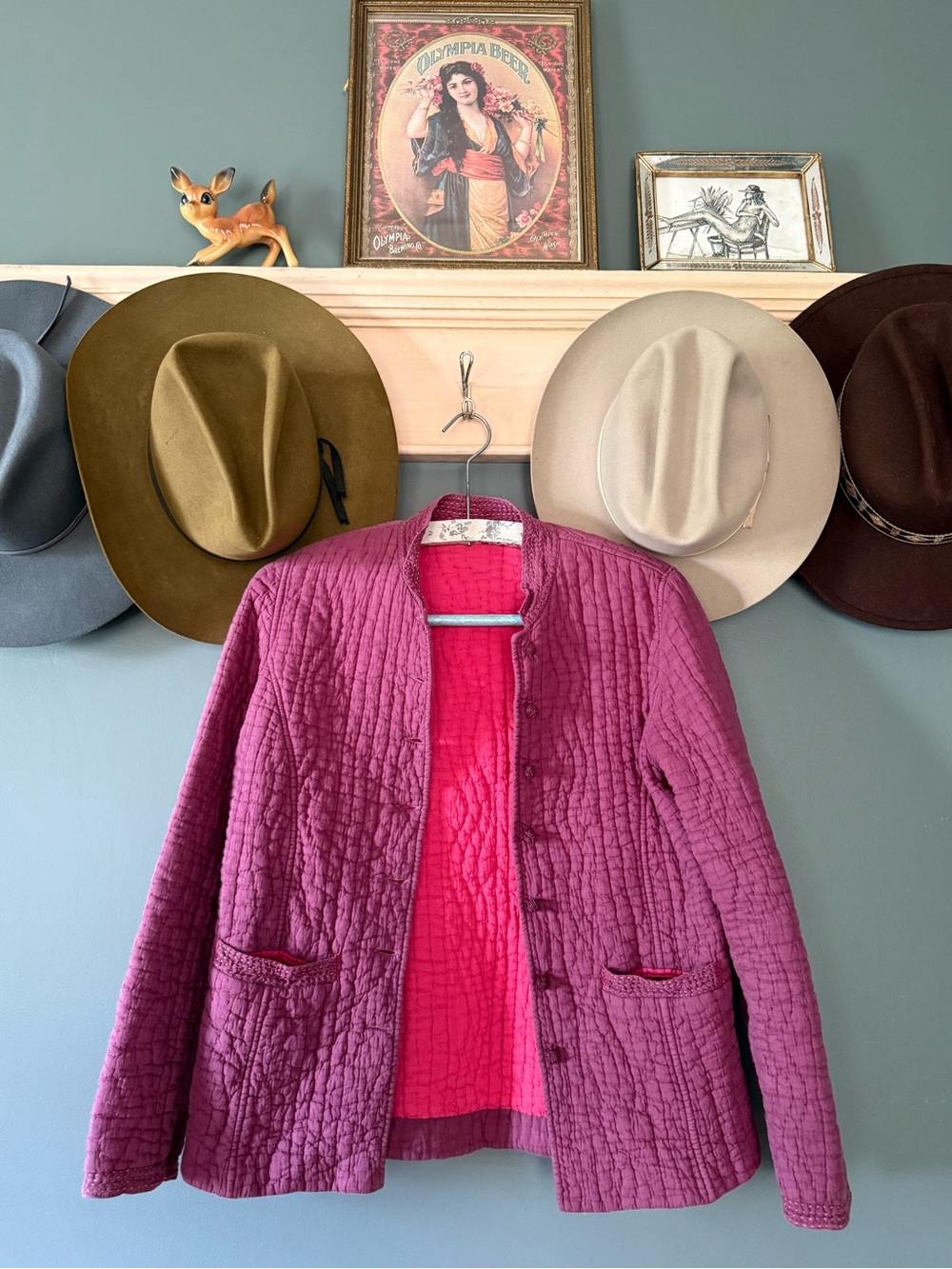 Handmade one of a kind Quilted Jacket in Magenta pink sz small